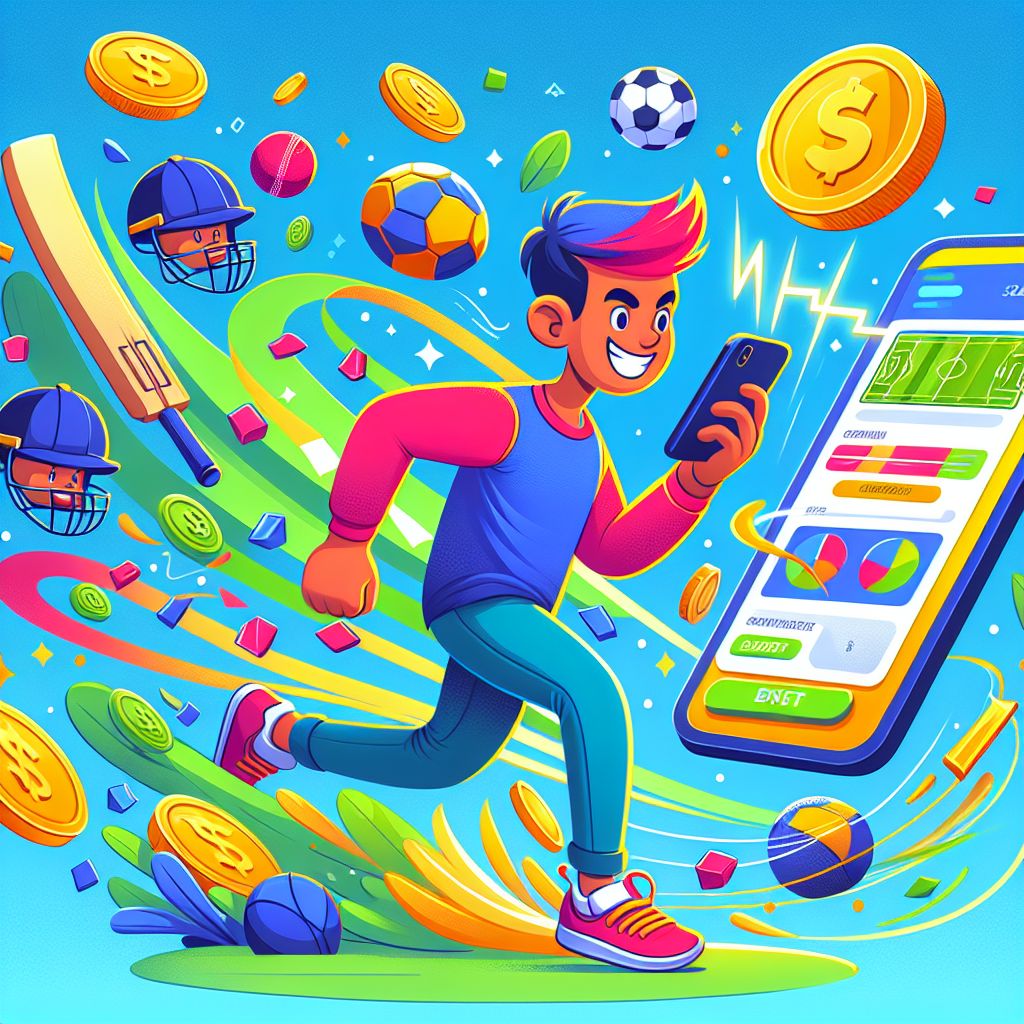 CK4444 themed cartoon sports betting character with smartphone and coins