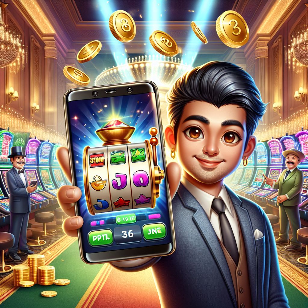 CK4444 casino cartoon characters with chips, coins, and mobile gaming elements